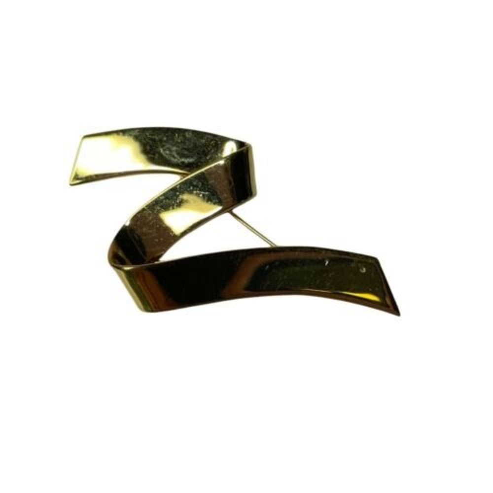 Vintage 1980s Monet Brooch Lapel Pin Ribbon Zig Zag Abstract Z Gold Plated